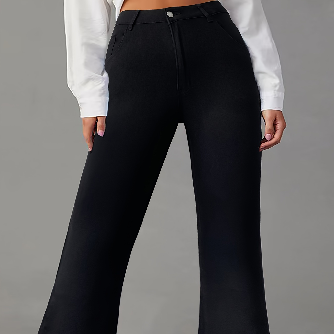 Women's Plus Size High Waist Flare Jeans, Casual Style, Classic Denim, Stretch Fit, Zip Closure, Black Color Plain Denim Pants
Women's Plus Size High Waist Flare Jeans, Casual Style, Classic Denim, Stretch Fit, Zip Closure, Black Color Plain Denim Pants