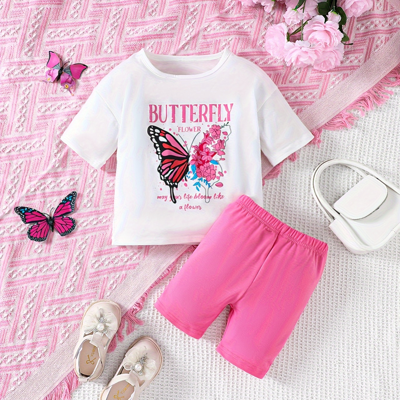 2pcs Toddler Kid's Butterfly & Flower Print Summer Set, T-shirt & Shorts, Baby Girl's Clothes
2pcs Toddler Kid's Butterfly & Flower Print Summer Set, T-shirt & Shorts, Baby Girl's Clothes
