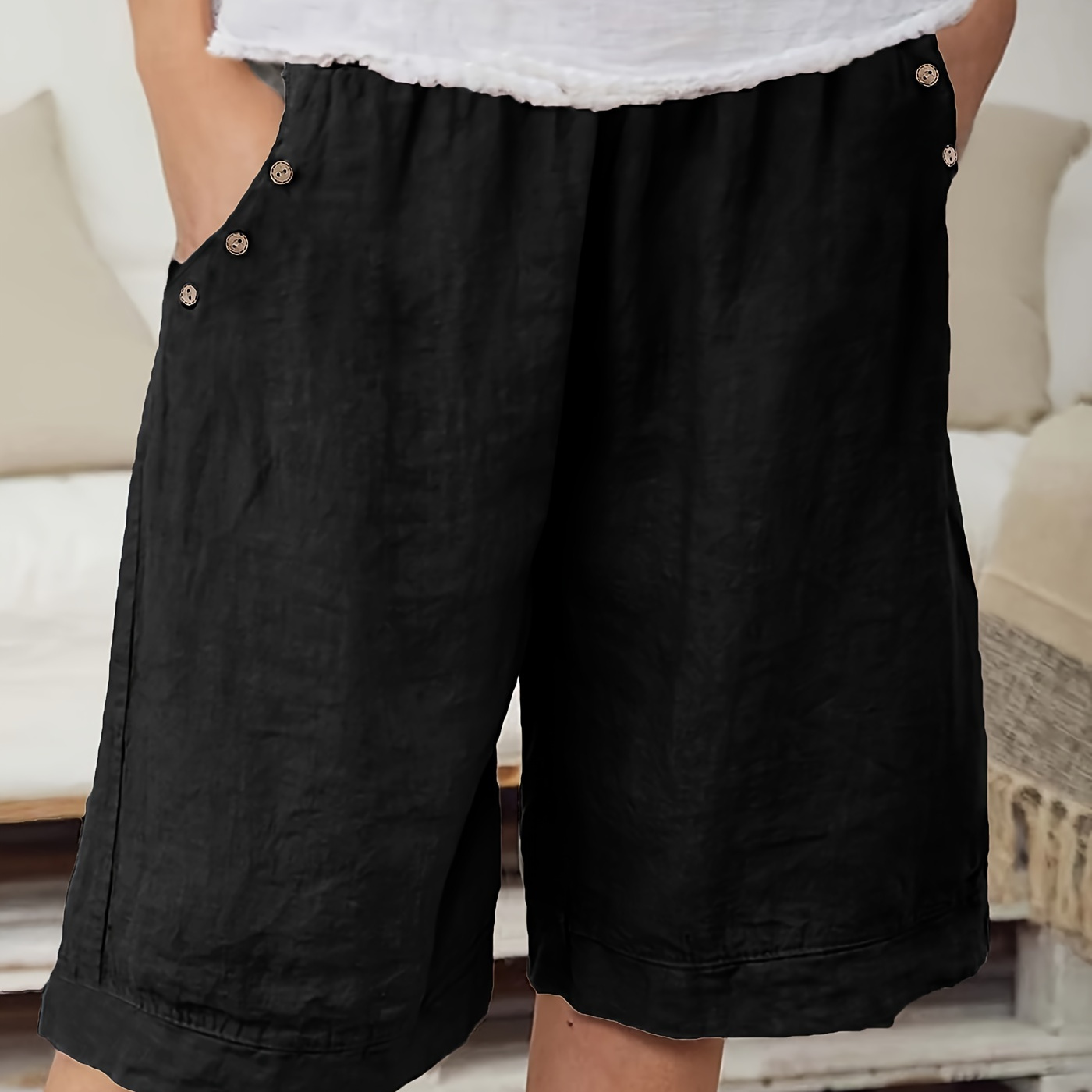 Slant Pockets High Waist Loose Shorts, Casual Button Decor Waist Shorts For , Women's Clothing
Slant Pockets High Waist Loose Shorts, Casual Button Decor Waist Shorts For , Women's Clothing
