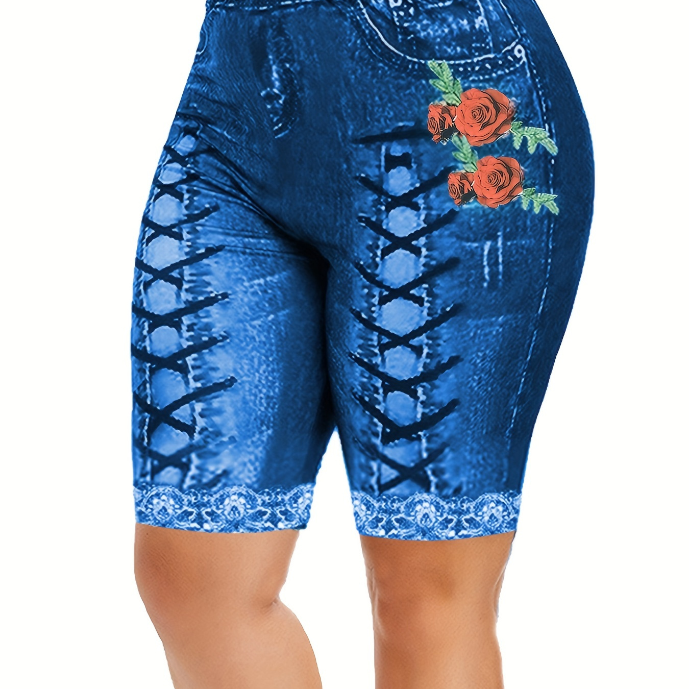 Denim & Floral Print High Waist Leggings, Casual Leggings For Spring & Summer, Women's Clothing
Denim & Floral Print High Waist Leggings, Casual Leggings For Spring & Summer, Women's Clothing