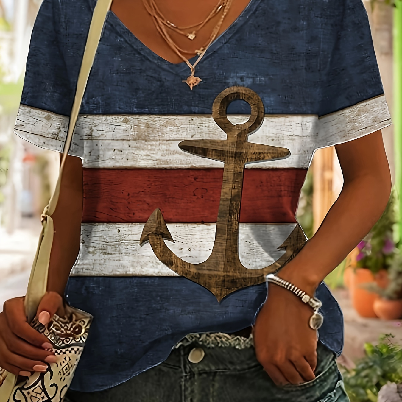 Anchor Print V Neck T-shirt, Casual Short Sleeve Top For Spring & Summer, Women's Clothing
Anchor Print V Neck T-shirt, Casual Short Sleeve Top For Spring & Summer, Women's Clothing