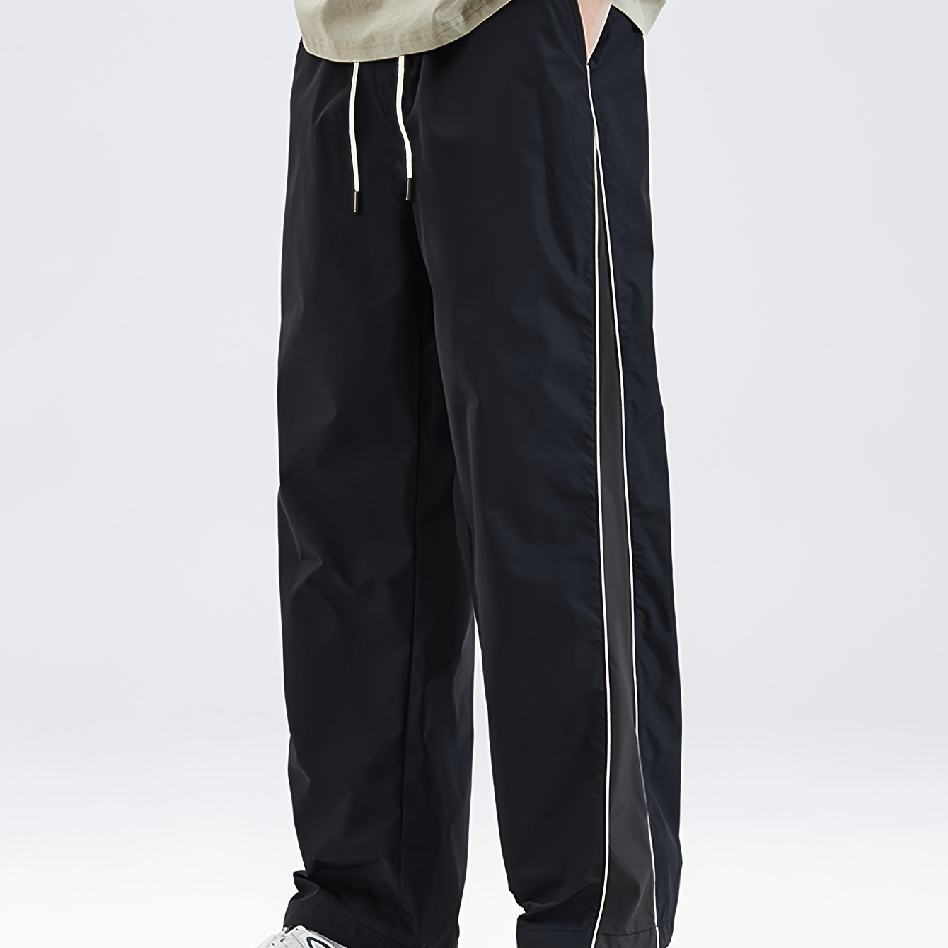 Men's Lightweight Straight-leg Joggers With Drawstring Waist - Black Casual Athletic Pants For Spring And Fall, Polyester Fabric, Loose Fit,
Men's Lightweight Straight-leg Joggers With Drawstring Waist - Black Casual Athletic Pants For Spring And Fall, Polyester Fabric, Loose Fit,