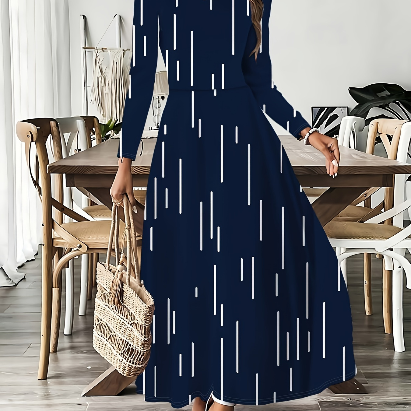 Women's Elegant Long Sleeve Mid-length Dress, Polyester Knit, Full-print Pattern, Round Neck, A-line, Spring/autumn Fashion, Adult Size
Women's Elegant Long Sleeve Mid-length Dress, Polyester Knit, Full-print Pattern, Round Neck, A-line, Spring/autumn Fashion, Adult Size