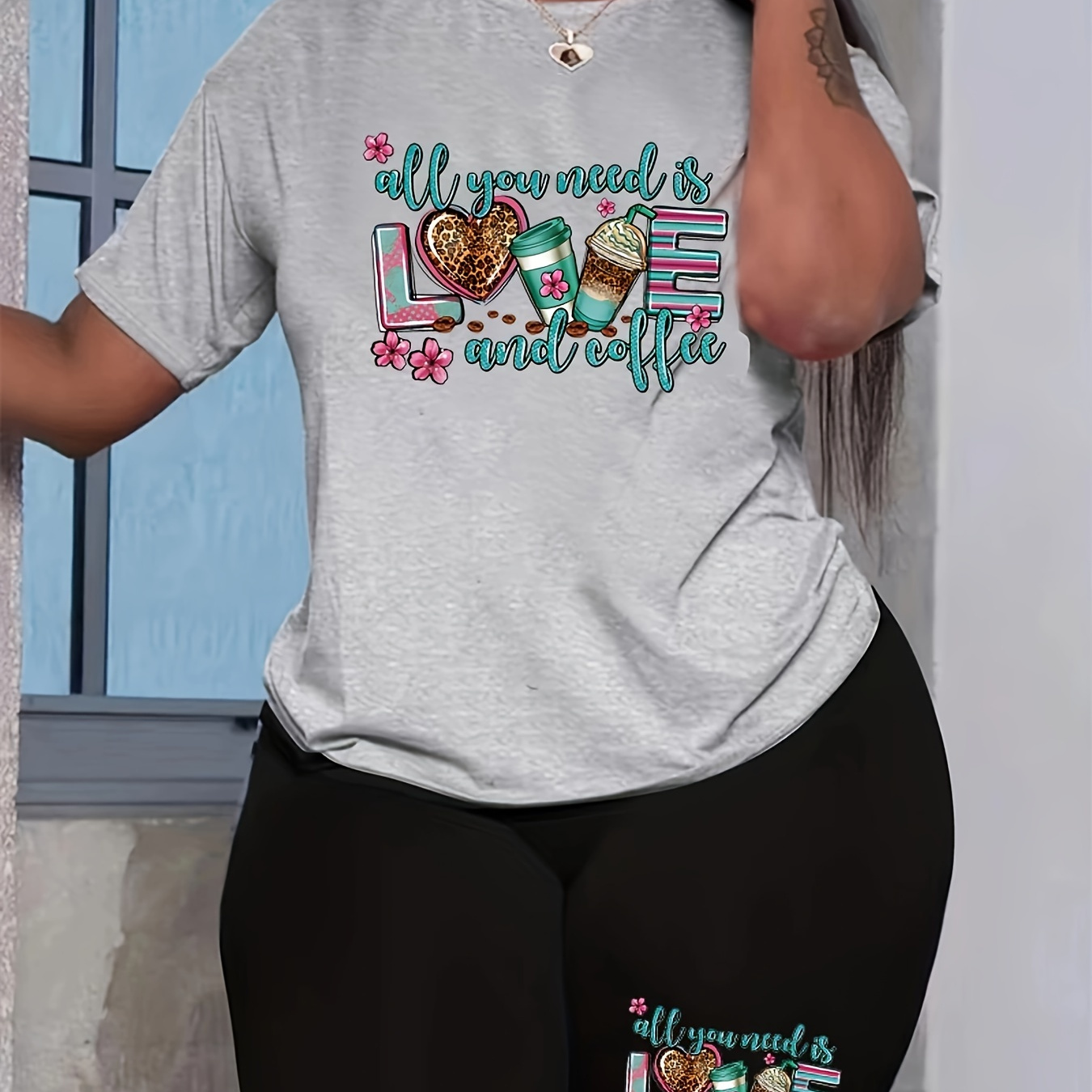 Plus Size Heart & Letter Print Two-piece Set, Crew Neck Short Sleeve Top & Shorts Outfits, Women's Plus Size Clothing
Plus Size Heart & Letter Print Two-piece Set, Crew Neck Short Sleeve Top & Shorts Outfits, Women's Plus Size Clothing