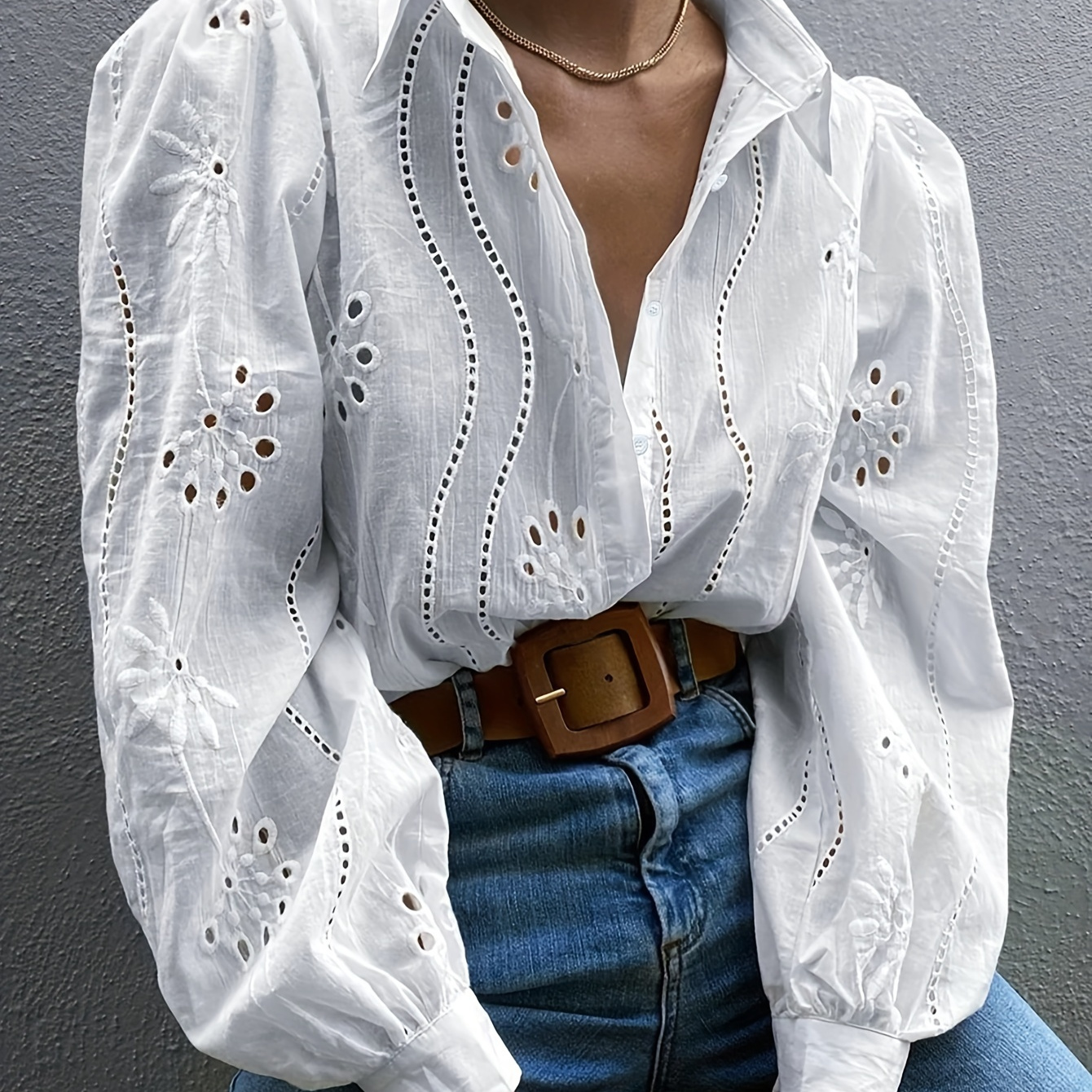 Solid Button Front Shirt, Casual Long Sleeve Cut Out Shirt For Spring & Fall, Women's Clothing
Solid Button Front Shirt, Casual Long Sleeve Cut Out Shirt For Spring & Fall, Women's Clothing