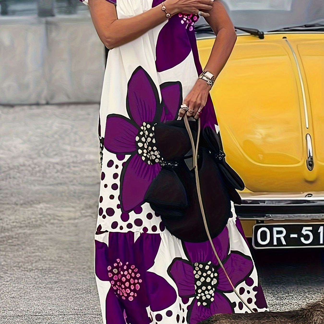 Plus Size Floral Print Off Shoulder Dress, Vacation Style Loose Long Length Dress For Spring & Summer, Women's Plus Size Clothing
Plus Size Floral Print Off Shoulder Dress, Vacation Style Loose Long Length Dress For Spring & Summer, Women's Plus Size Clothing