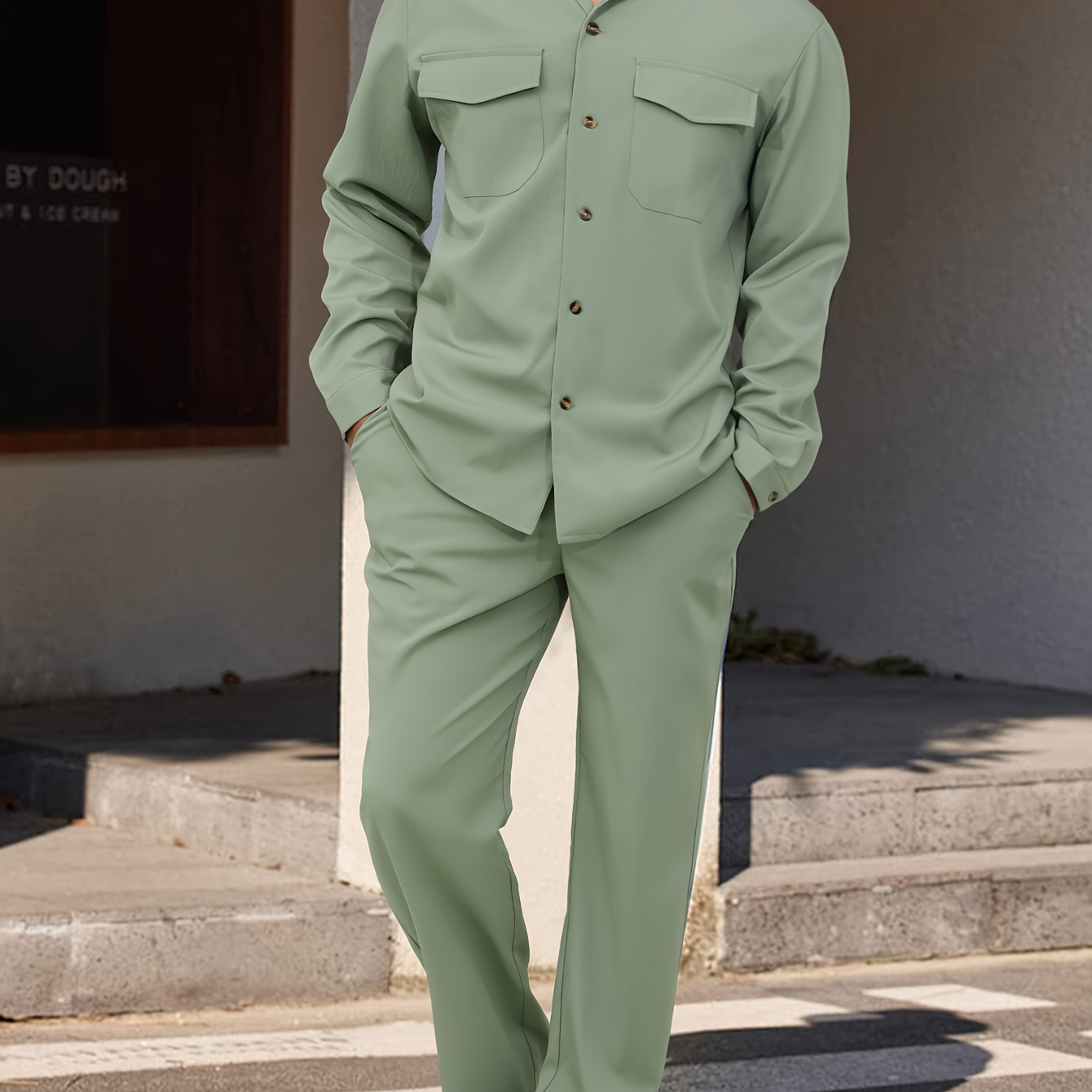 Men's 2-piece Set, Casual Wrinkle Fabric, Long Sleeve Shirt With Double Pockets And Waist Pants, Polyester, Solid Color, Regular Fit, Suitable For Autumn/winter
Men's 2-piece Set, Casual Wrinkle Fabric, Long Sleeve Shirt With Double Pockets And Waist Pants, Polyester, Solid Color, Regular Fit, Suitable For Autumn/winter