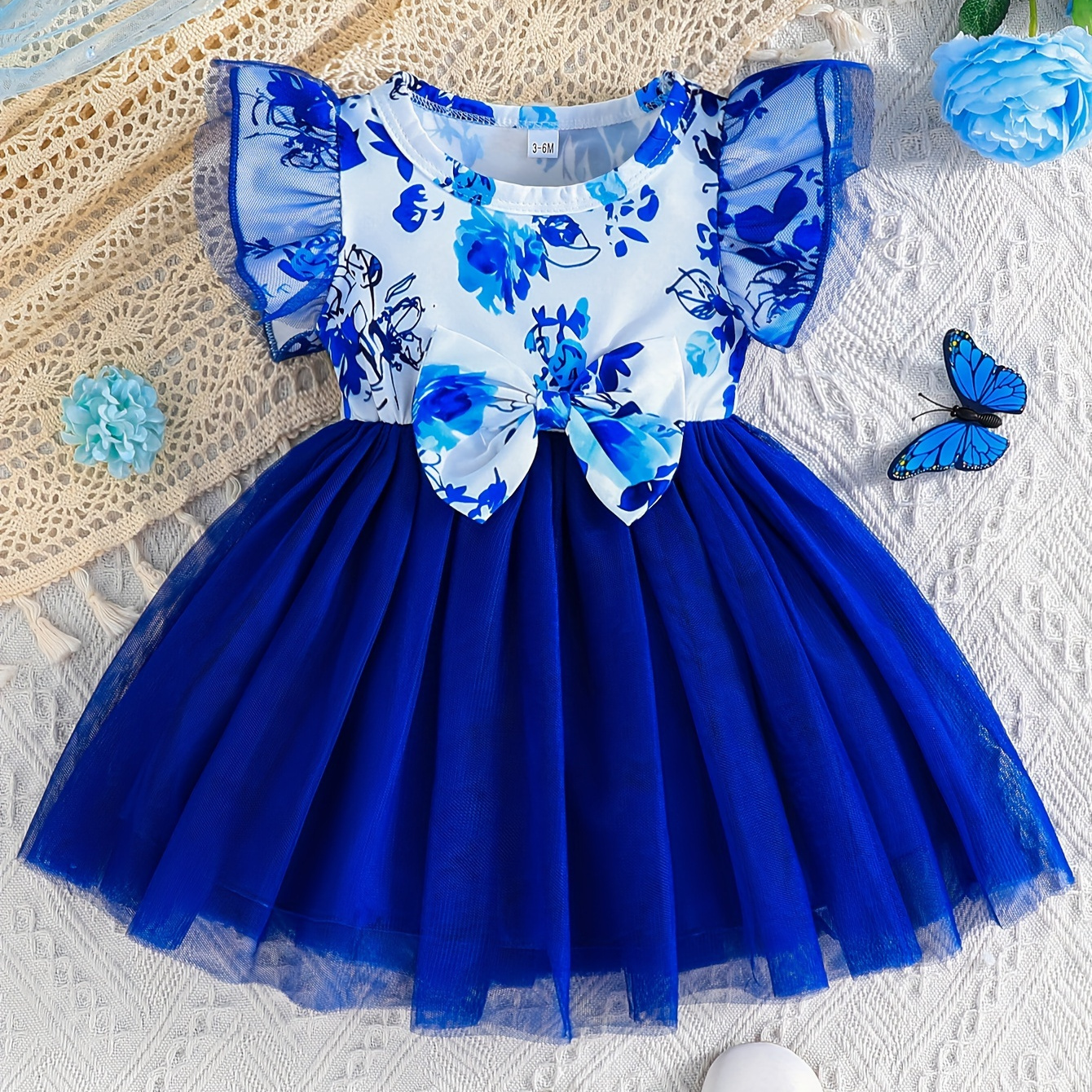 Baby's Elegant Cartoon Flower Pattern Mesh Splicing Cap Sleeve Dress, Infant & Toddler Girl's Clothing For Summer/spring, As Gift
Baby's Elegant Cartoon Flower Pattern Mesh Splicing Cap Sleeve Dress, Infant & Toddler Girl's Clothing For Summer/spring, As Gift