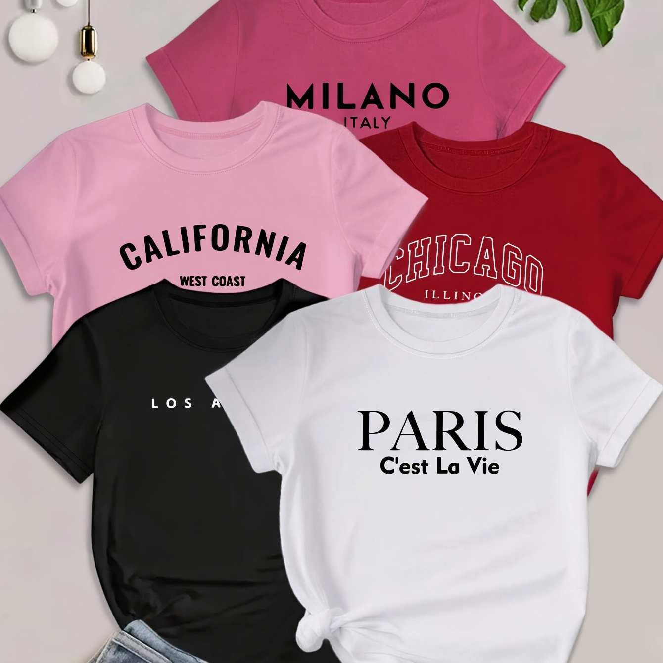 Women's Casual 5pcs T-shirt Set - Letter Print, Crew Neck, Short Sleeve, Breathable Polyester , Machine Washable
Women's Casual 5pcs T-shirt Set - Letter Print, Crew Neck, Short Sleeve, Breathable Polyester , Machine Washable