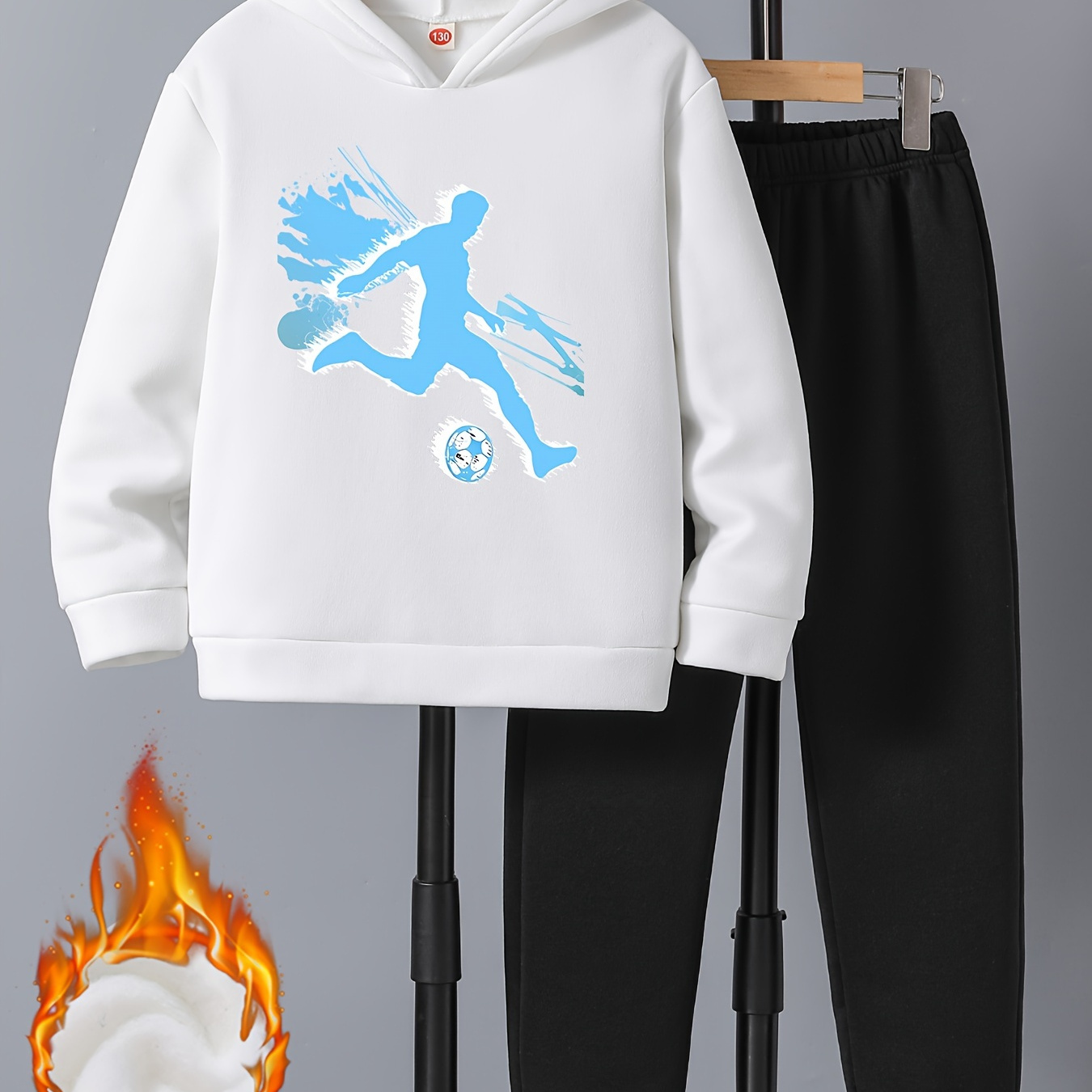 2pcs Set, Boy's Football Player Print Fleece Hoodie & Casual Slightly Stretch Breathable Thin Sweatpants Set For Outdoor
2pcs Set, Boy's Football Player Print Fleece Hoodie & Casual Slightly Stretch Breathable Thin Sweatpants Set For Outdoor