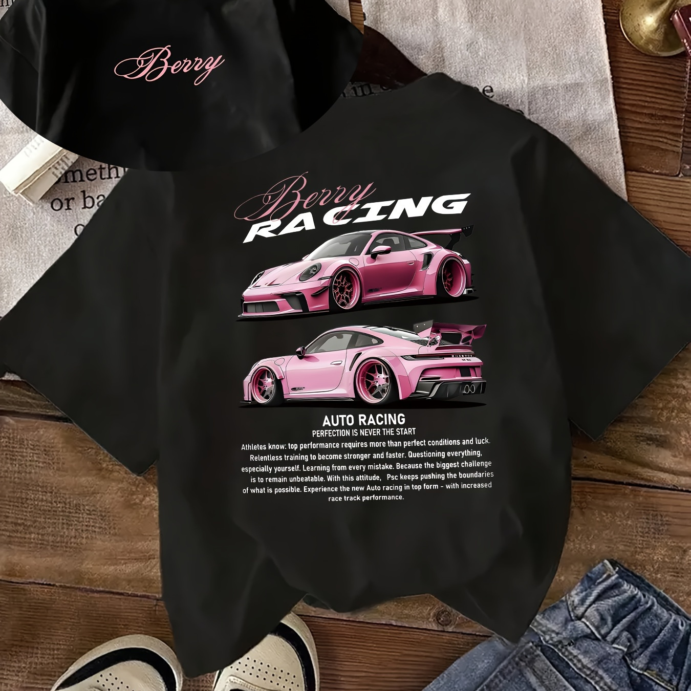 Stylish Women's With Pink Car Graphic - "berry Racing" Design, 100% Polyester, Crew Neck, Short Sleeve, Machine Washable - Fashion Top
Stylish Women's With Pink Car Graphic - "berry Racing" Design, 100% Polyester, Crew Neck, Short Sleeve, Machine Washable - Fashion Top