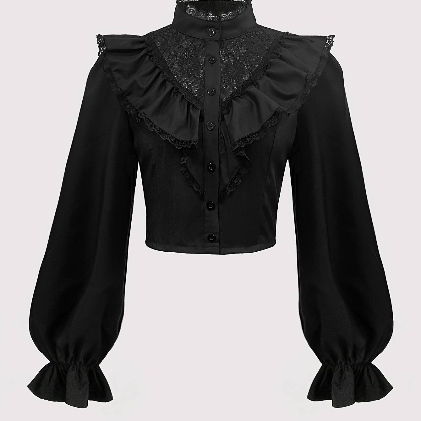 Lace Splicing Button Front Blouse, Chic Long Flare Sleeve Blouse For Spring & Fall, Women's Clothing
Lace Splicing Button Front Blouse, Chic Long Flare Sleeve Blouse For Spring & Fall, Women's Clothing