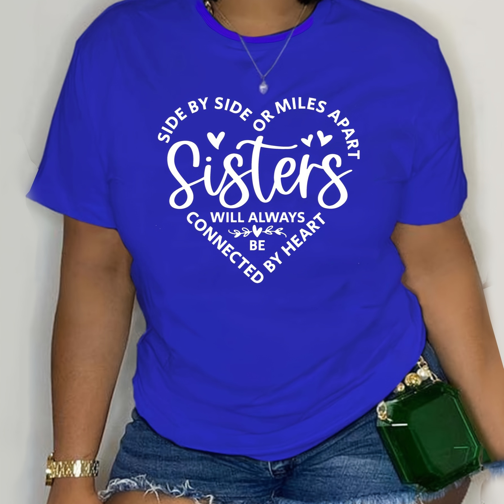 Plus Size Casual T-shirt, Women's Plus Letter & Heart Print Short Sleeve Round Neck Medium Stretch T-shirt
Plus Size Casual T-shirt, Women's Plus Letter & Heart Print Short Sleeve Round Neck Medium Stretch T-shirt