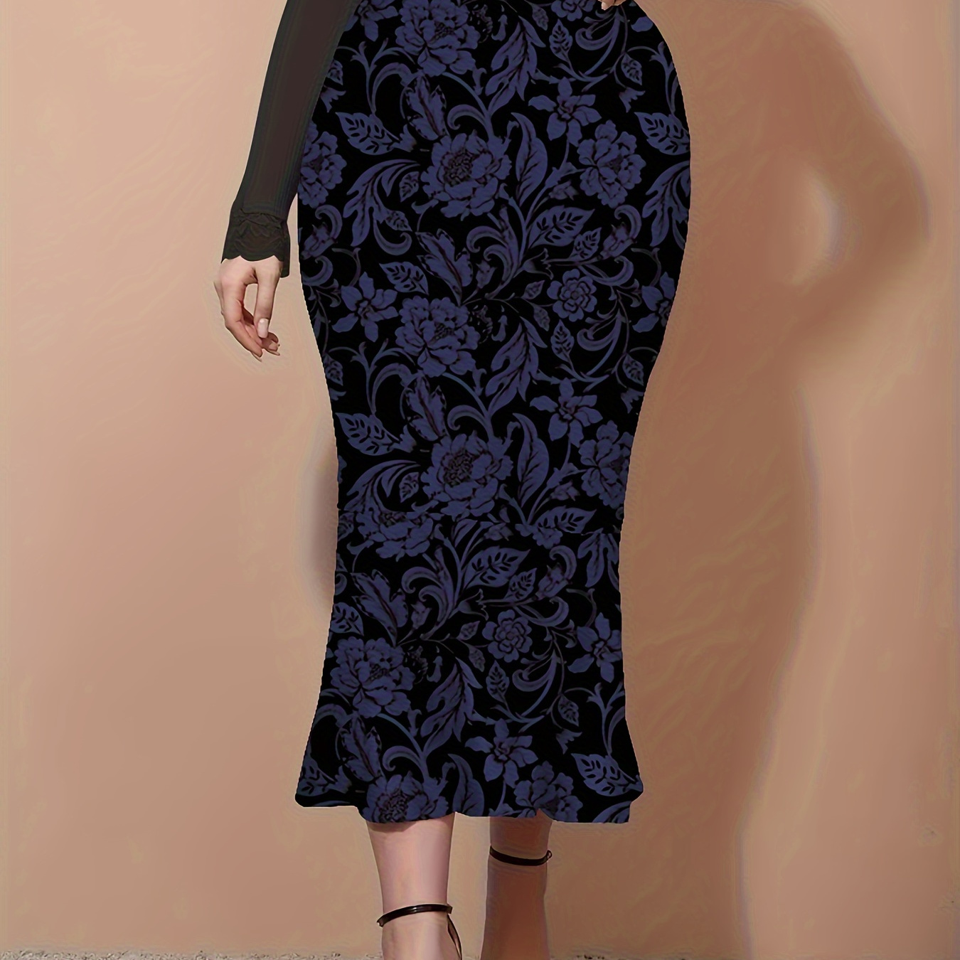 Plus Size Floral Print Mermaid Hem Skirt, Elegant High Waist Bodycon Midi Skirt For Spring & Summer, Women's Plus Size Clothing
Plus Size Floral Print Mermaid Hem Skirt, Elegant High Waist Bodycon Midi Skirt For Spring & Summer, Women's Plus Size Clothing