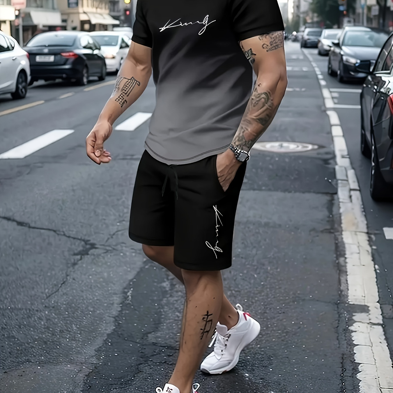 Men's Casual 2pcs Set, Letter Print T-shirt + Active Shorts Matching Set For Summer
Men's Casual 2pcs Set, Letter Print T-shirt + Active Shorts Matching Set For Summer