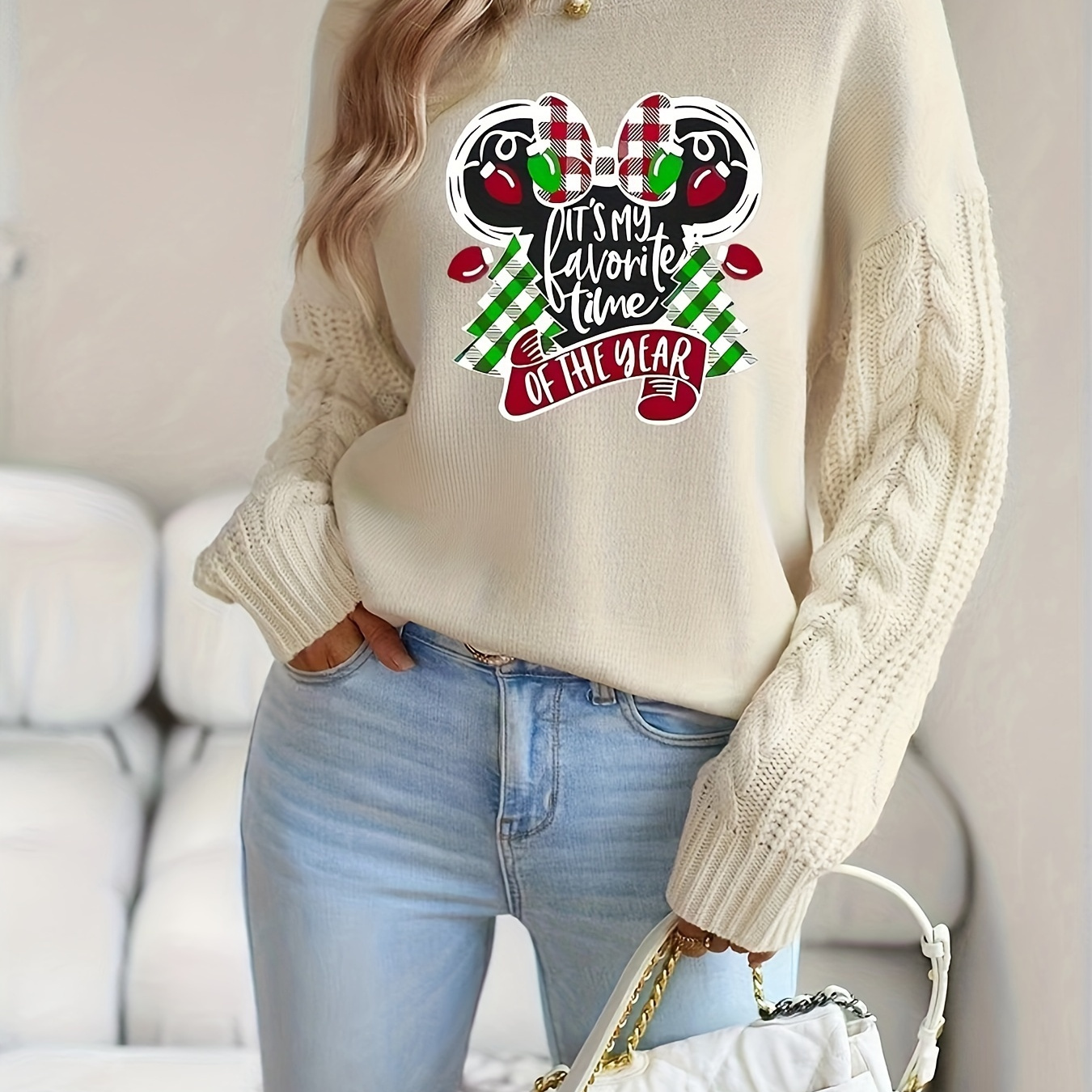 Women' Color Cable Knit Sweater, Vintage Loose Fit Long Sleeve Pullover, Polyester, Round Neck, Letter Print, Autumn/, Knit Fabric
Women' Color Cable Knit Sweater, Vintage Loose Fit Long Sleeve Pullover, Polyester, Round Neck, Letter Print, Autumn/, Knit Fabric