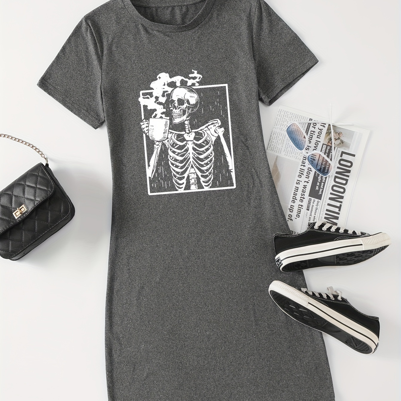 Skull Print Bodycon Dress, Chic Short Sleeve Dress For Spring & Summer, Women's Clothing
Skull Print Bodycon Dress, Chic Short Sleeve Dress For Spring & Summer, Women's Clothing