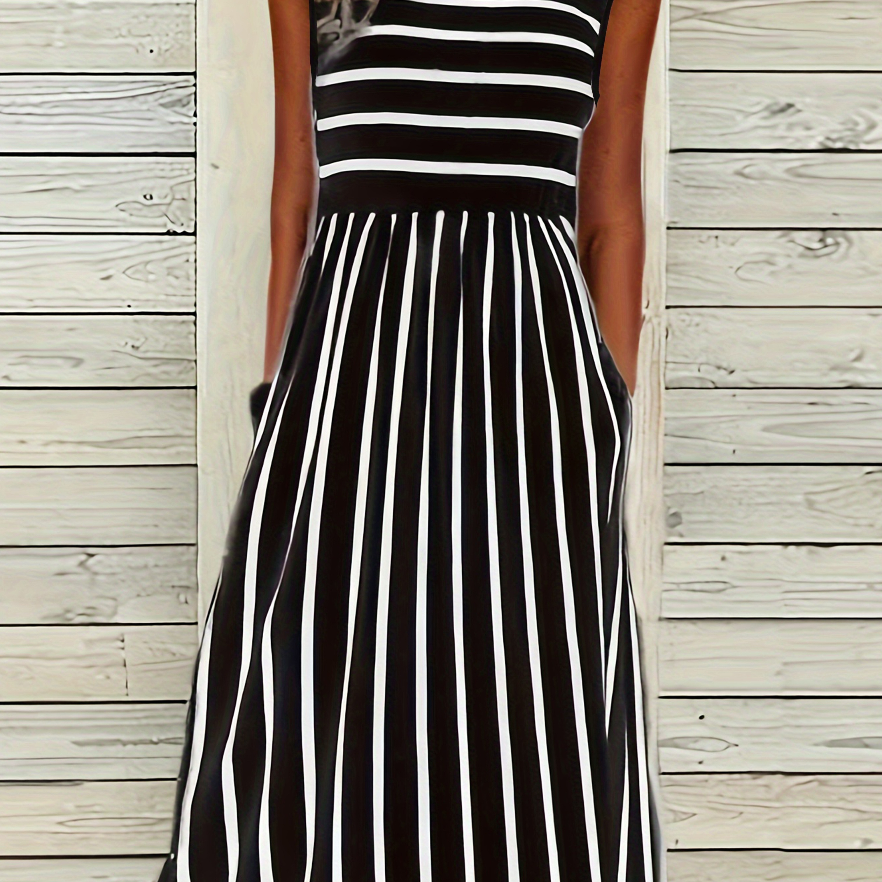 Striped Print Crew Neck Tank Dress, Casual Sleeveless Pockets Dress For Spring & Summer, Women's Clothing
Striped Print Crew Neck Tank Dress, Casual Sleeveless Pockets Dress For Spring & Summer, Women's Clothing