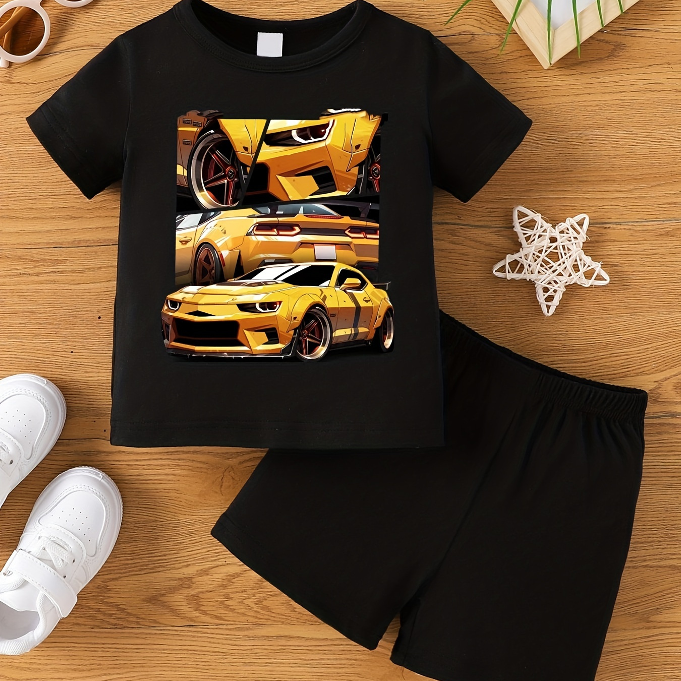 Baby Boys Cool Car Pattern Short Sleeve T-shirt & Solid Shorts Set, 2pcs Toddlers Summer Outfit
Baby Boys Cool Car Pattern Short Sleeve T-shirt & Solid Shorts Set, 2pcs Toddlers Summer Outfit