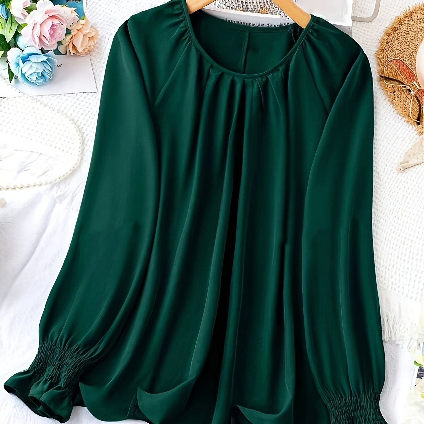 Elegant Pleated, Plus Size Solid Lace Stitching Blouse, Casual Crew Neck Long Sleeve Blouse For Spring & Fall, Women's Plus Size Clothing
Elegant Pleated, Plus Size Solid Lace Stitching Blouse, Casual Crew Neck Long Sleeve Blouse For Spring & Fall, Women's Plus Size Clothing