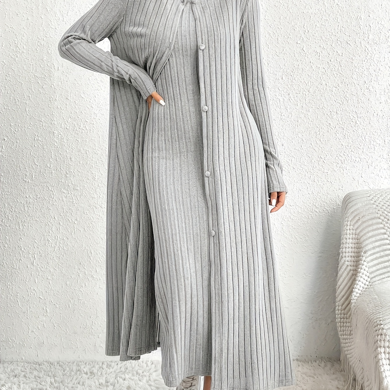 Elegant Fall/ Set For Women - Chic Long Dress & Button-up Cardigan, Polyester , Machine Washable
Elegant Fall/ Set For Women - Chic Long Dress & Button-up Cardigan, Polyester , Machine Washable