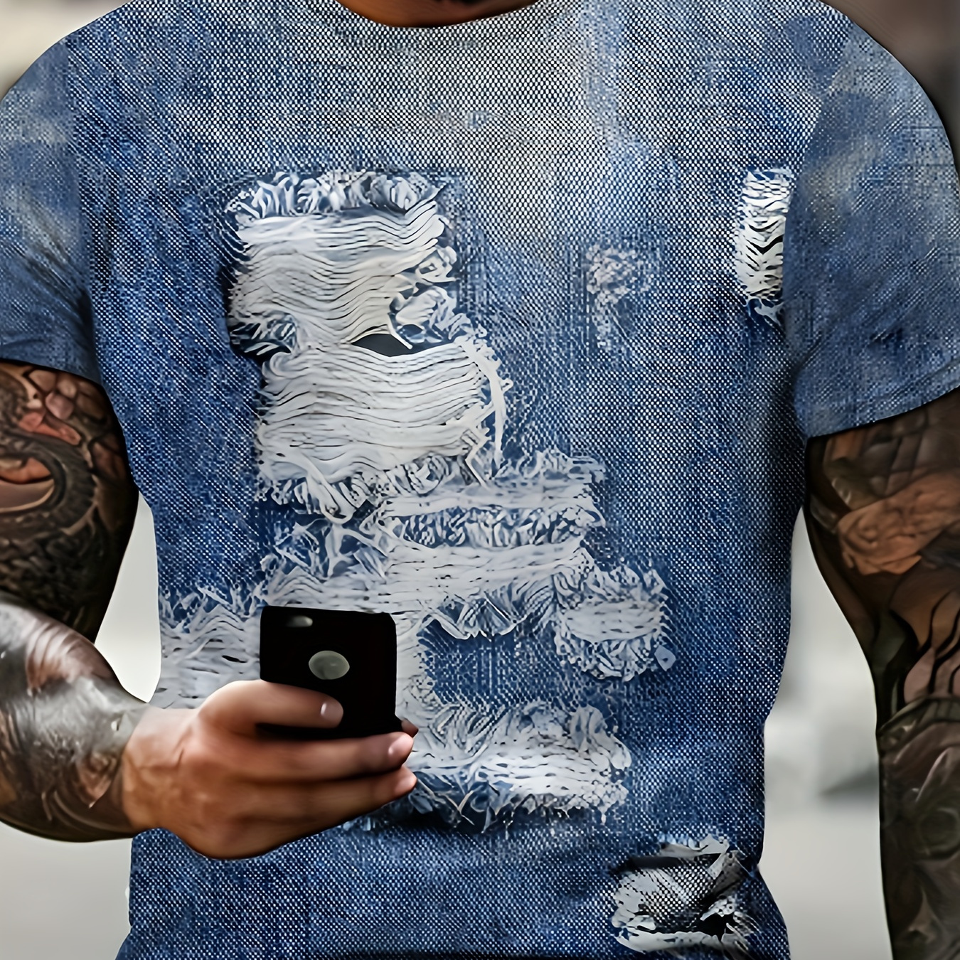 Men's Plus Size Blue Denim Crew Neck T-shirt, Vintage & Mature Style, Short Sleeve Comfort Fit
Men's Plus Size Blue Denim Crew Neck T-shirt, Vintage & Mature Style, Short Sleeve Comfort Fit
