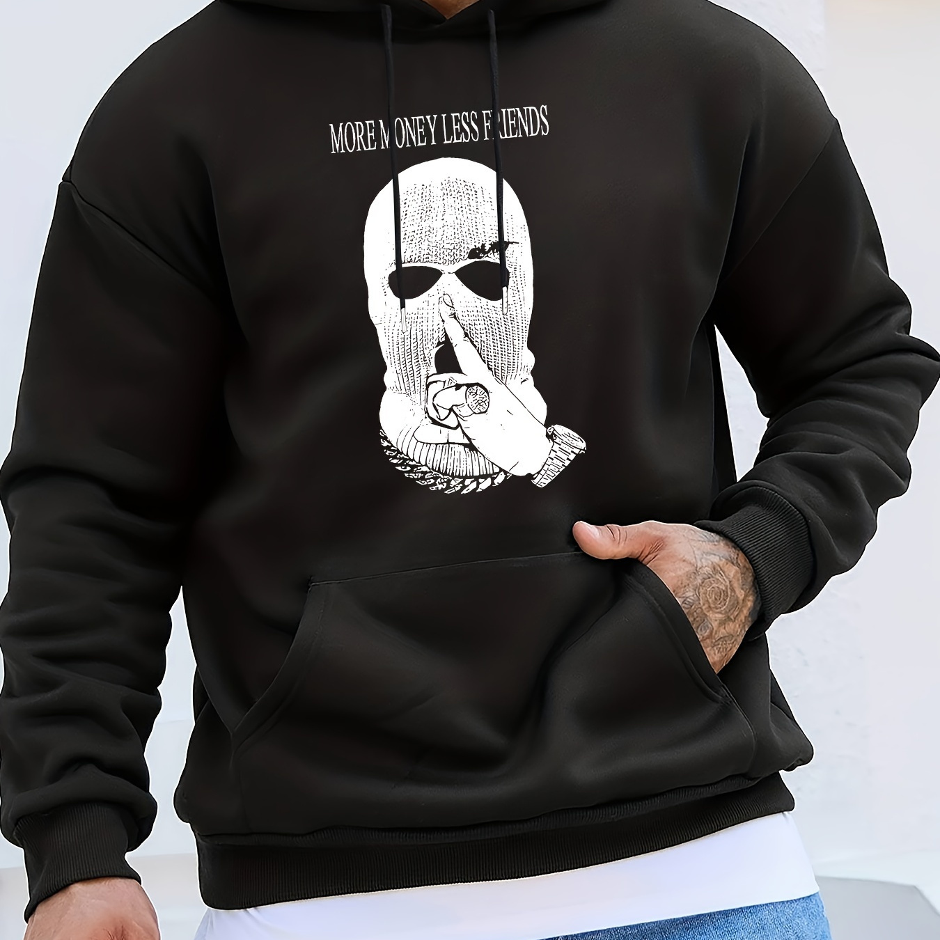 Mask Print Hoodie With Front Pocket For Men, Casual Pullover Hooded Sweatshirt For Spring Fall
Mask Print Hoodie With Front Pocket For Men, Casual Pullover Hooded Sweatshirt For Spring Fall