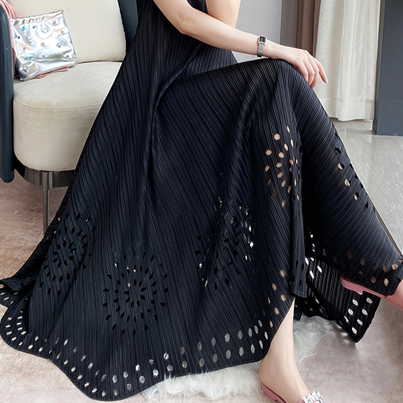 Elegant French-inspired A-line Dress With And Embroidery, Loose Fit, Round Neck, Solid Color, Polyester - Machine Washable For Women, High-end, Fashion
Elegant French-inspired A-line Dress With And Embroidery, Loose Fit, Round Neck, Solid Color, Polyester - Machine Washable For Women, High-end, Fashion