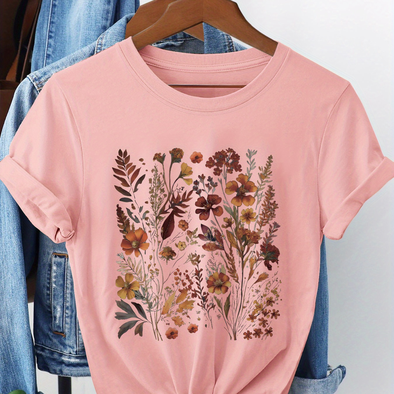 Women's Floral Print Short Sleeve Round Neck T-shirt, Casual Knit Cotton Top, Regular Length, All-season Fashion Tee
Women's Floral Print Short Sleeve Round Neck T-shirt, Casual Knit Cotton Top, Regular Length, All-season Fashion Tee