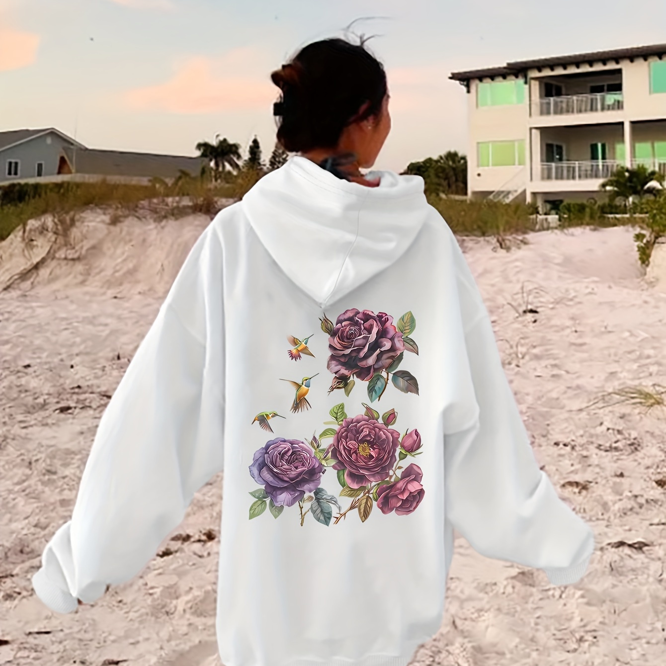 Chic Floral & Bird Print Hoodie For Women - Casual Oversized Pullover With Pockets, Polyester, Fall/winter
Chic Floral & Bird Print Hoodie For Women - Casual Oversized Pullover With Pockets, Polyester, Fall/winter