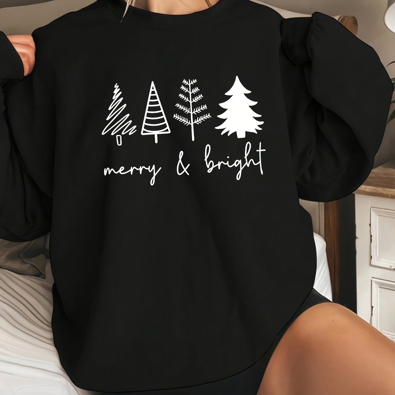 Women's Festive Christmas Sweatshirt, Round Neck, Long Sleeve, Casual Style, Polyester, , Holiday Tree Print, Pullover Top
Women's Festive Christmas Sweatshirt, Round Neck, Long Sleeve, Casual Style, Polyester, , Holiday Tree Print, Pullover Top