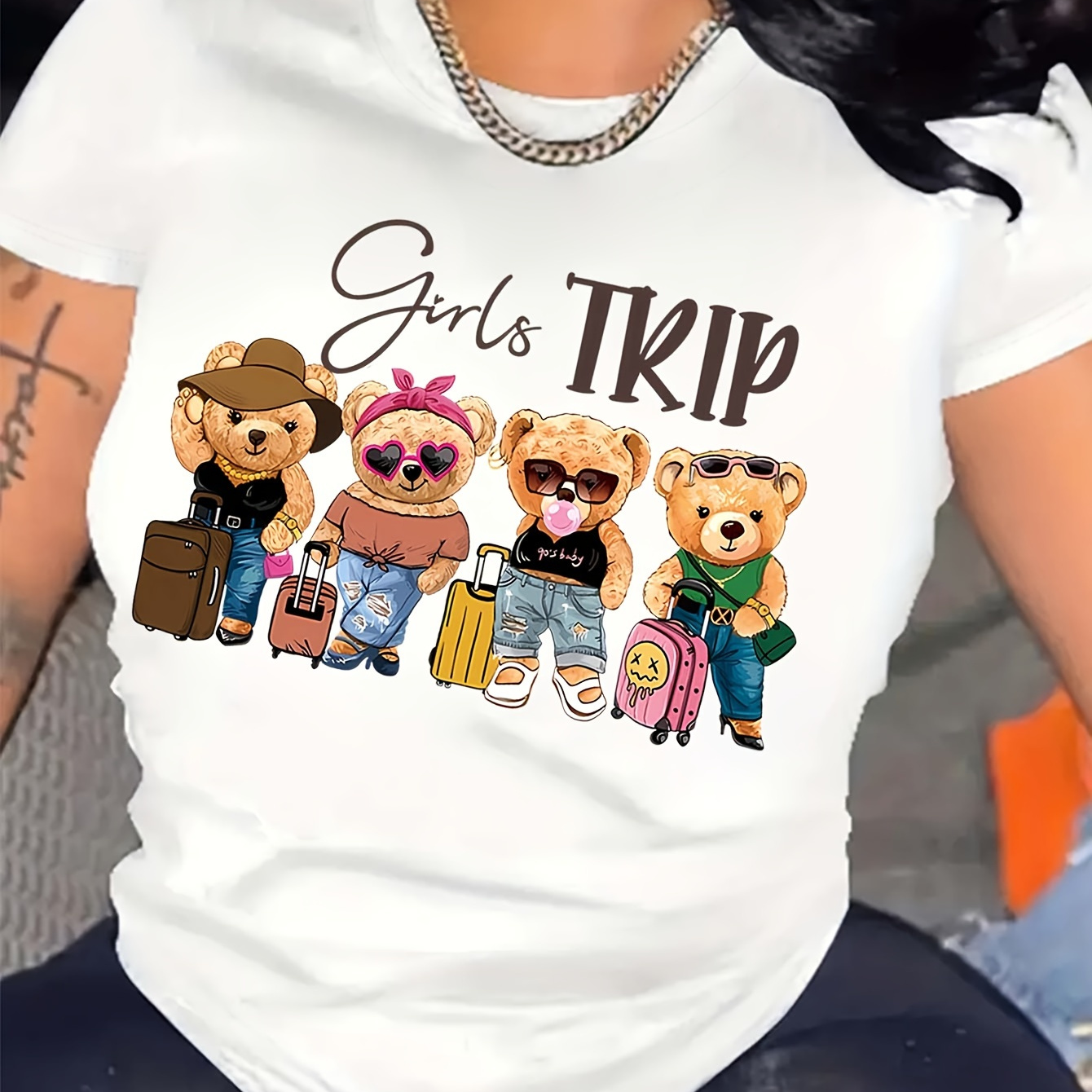 Bear & Letter Print T-shirt, Casual Crew Neck Short Sleeve Top For Spring & Summer, Women's Clothing
Bear & Letter Print T-shirt, Casual Crew Neck Short Sleeve Top For Spring & Summer, Women's Clothing