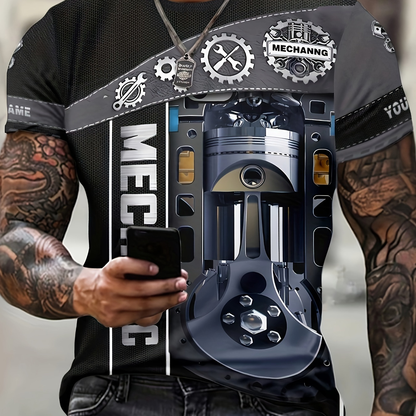 Mechanical Tool Print T-shirt, Men's Casual Street Style Stretch Round Neck Tee Shirt For Summer
Mechanical Tool Print T-shirt, Men's Casual Street Style Stretch Round Neck Tee Shirt For Summer