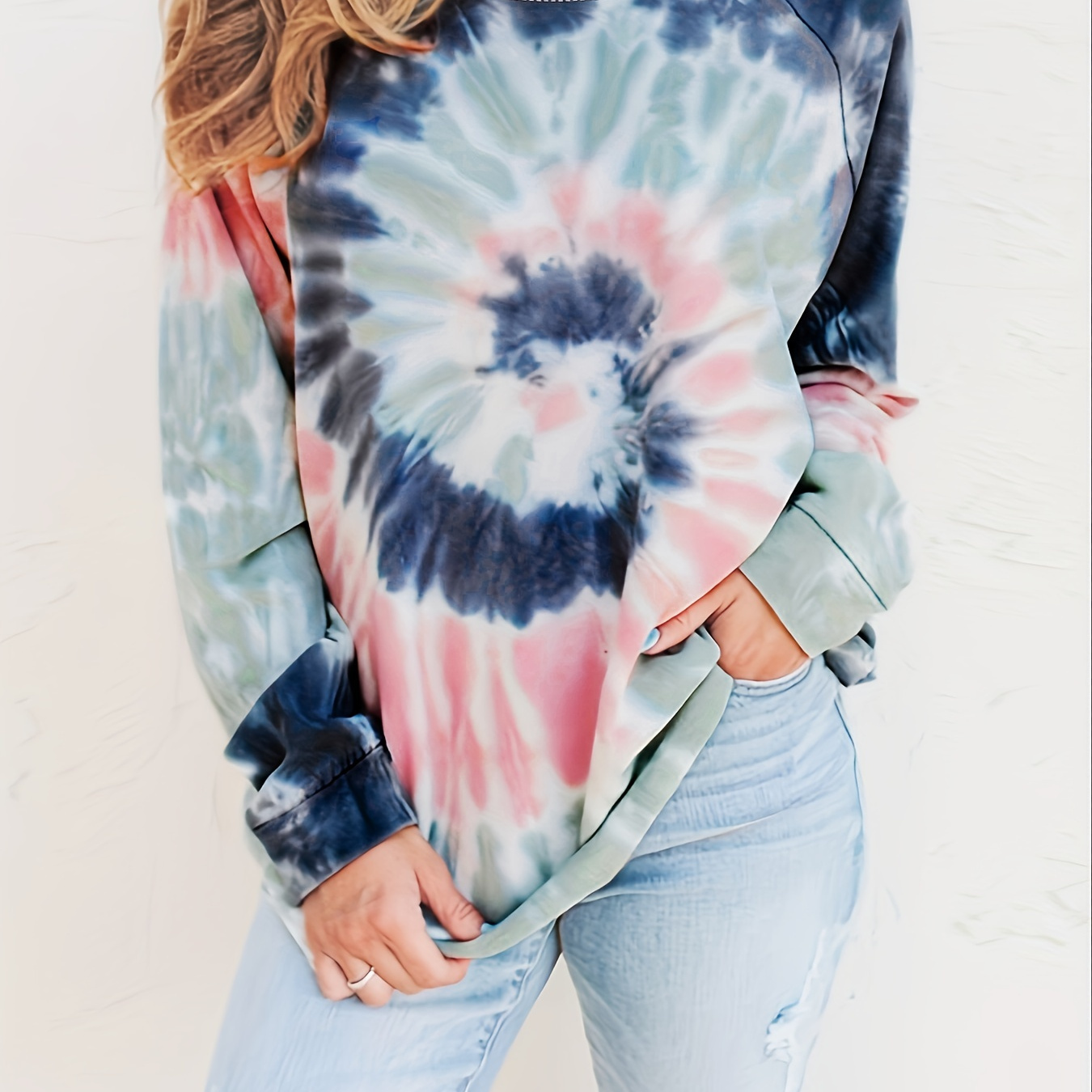 

Women's Loose Tie Dye Top, Long Sleeve Crew Neck T-shirts, Casual Every Day Tops, Women's Clothing