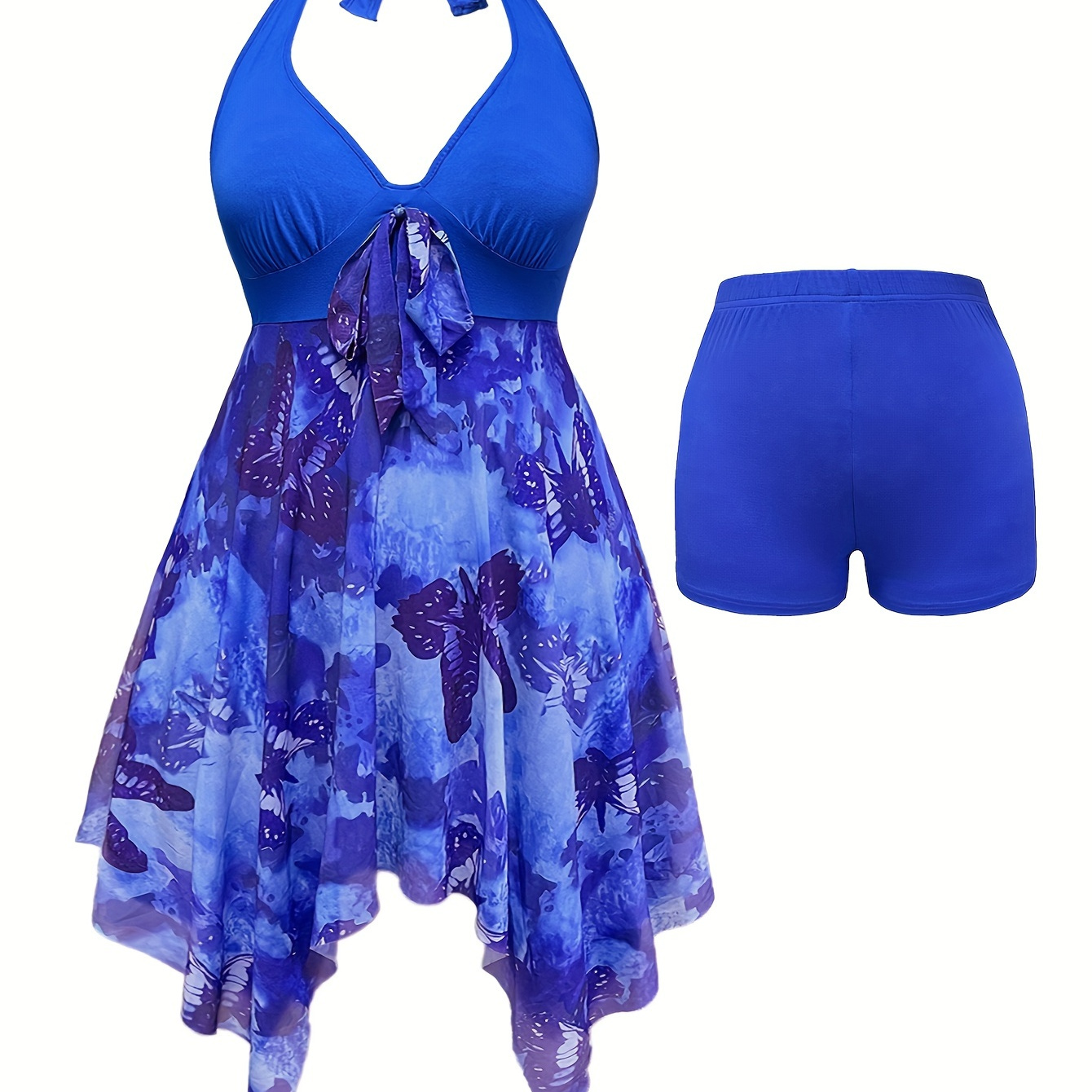 Plus Size Butterfly Print Two-piece Set, V Neck Halter Top & Shorts Outfits, Women's Plus Size clothing
Plus Size Butterfly Print Two-piece Set, V Neck Halter Top & Shorts Outfits, Women's Plus Size clothing