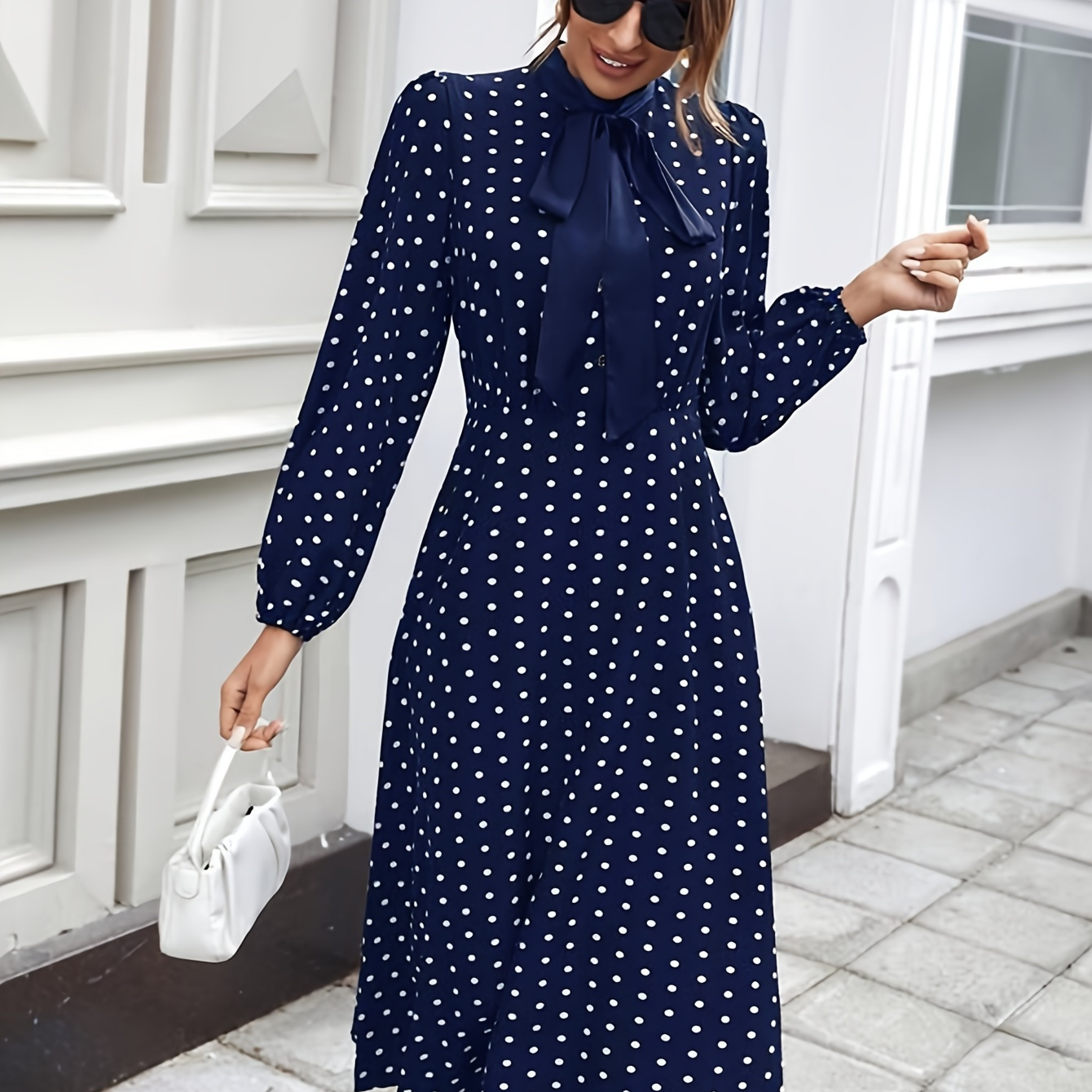 Polka Dots Tie Neck Dress, Elegant Long Sleeve Dress For Spring & Fall, Women's Clothing
Polka Dots Tie Neck Dress, Elegant Long Sleeve Dress For Spring & Fall, Women's Clothing