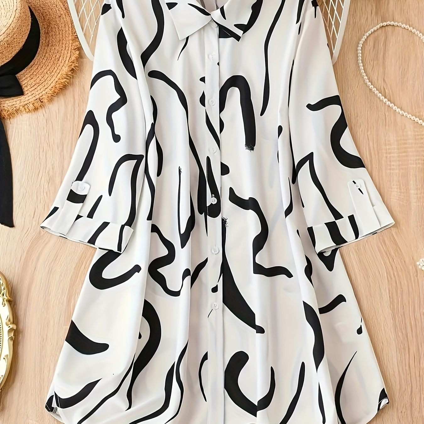 Plus Size Line Print Blouse, Casual Collared Long Sleeve Blouse For Spring, Women's Plus Size clothing
Plus Size Line Print Blouse, Casual Collared Long Sleeve Blouse For Spring, Women's Plus Size clothing