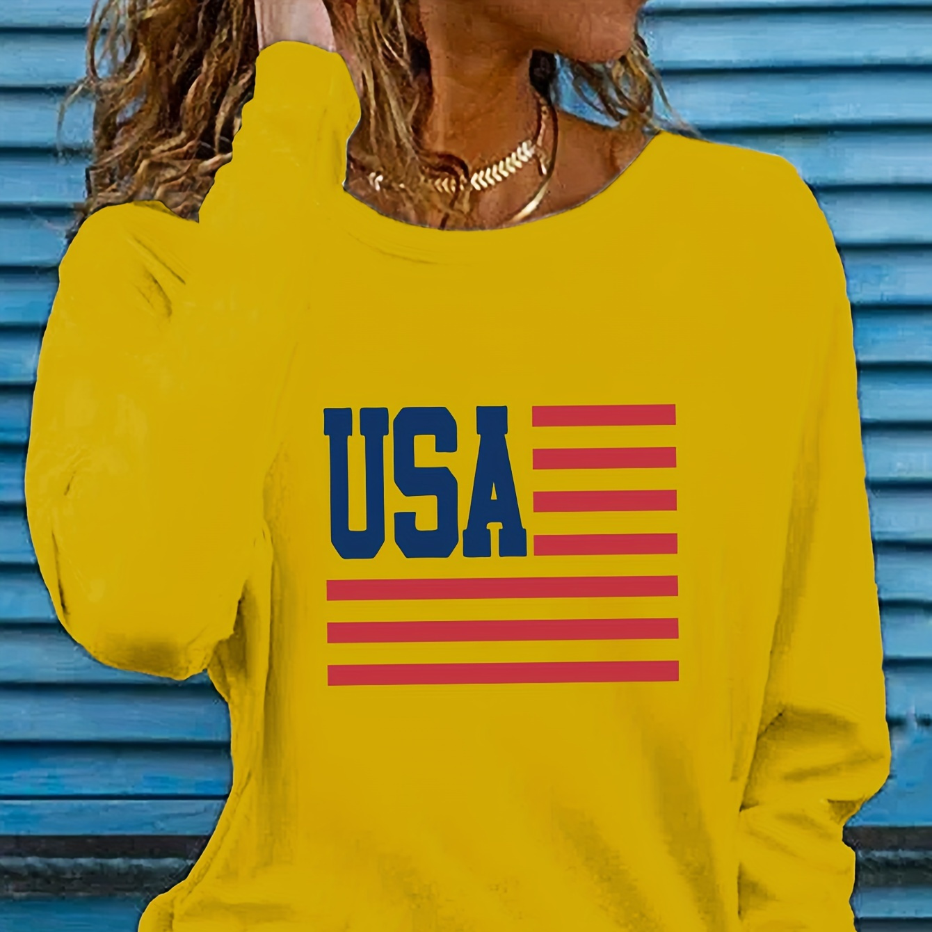 Usa Print T-shirt, Long Sleeve Crew Neck Casual Top For Spring & Fall, Women's Clothing
Usa Print T-shirt, Long Sleeve Crew Neck Casual Top For Spring & Fall, Women's Clothing