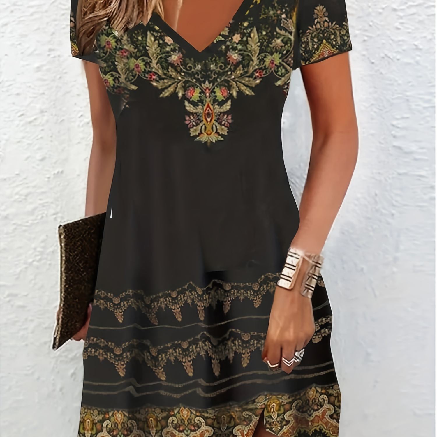 Graphic Print V Neck Dress, Casual Short Sleeve Dress For Spring & Summer, Women's Clothing
Graphic Print V Neck Dress, Casual Short Sleeve Dress For Spring & Summer, Women's Clothing