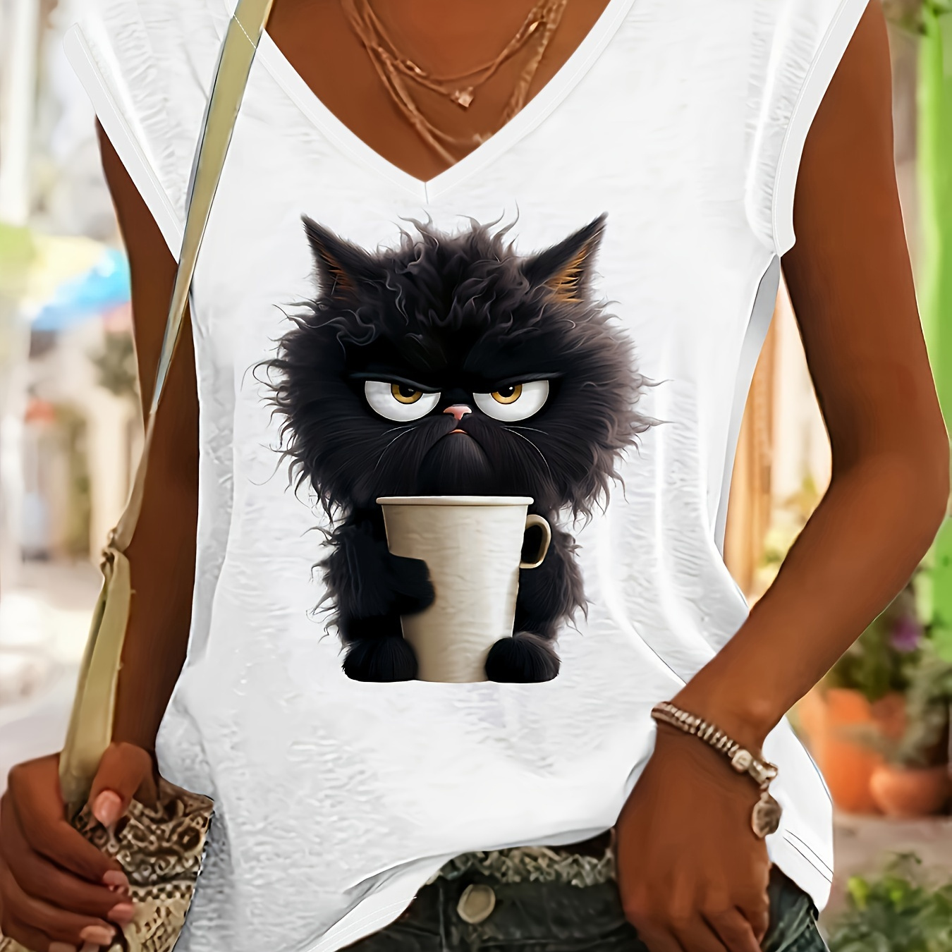 Plus Size Cat Print T-shirt, Casual Cap Sleeve Top For Spring & Summer, Women's Plus Size Clothing
Plus Size Cat Print T-shirt, Casual Cap Sleeve Top For Spring & Summer, Women's Plus Size Clothing