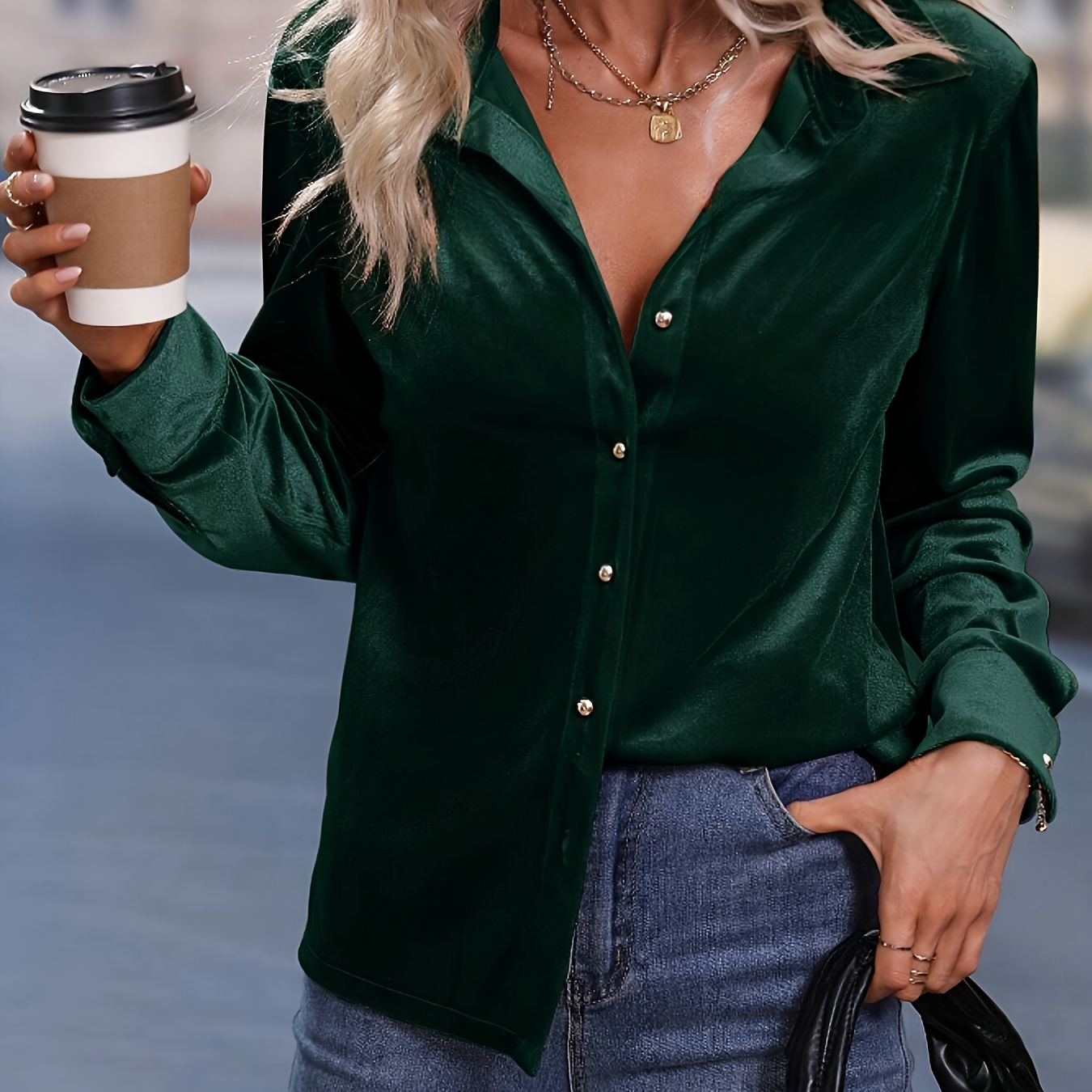Elegant Velvet Button Front Shirt For Women - Solid Color, Knit Fabric, Polyester, Adult, Autumn/
Elegant Velvet Button Front Shirt For Women - Solid Color, Knit Fabric, Polyester, Adult, Autumn/