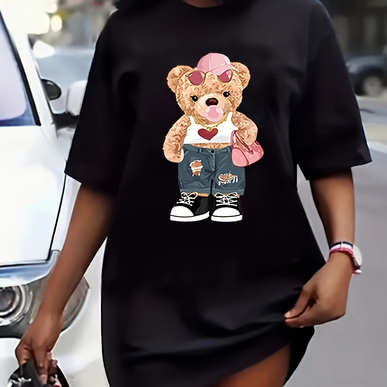 Cartoon Bear Print Tee Dress, Short Sleeve Crew Neck Casual Dress For Summer & Spring, Women's Clothing
Cartoon Bear Print Tee Dress, Short Sleeve Crew Neck Casual Dress For Summer & Spring, Women's Clothing