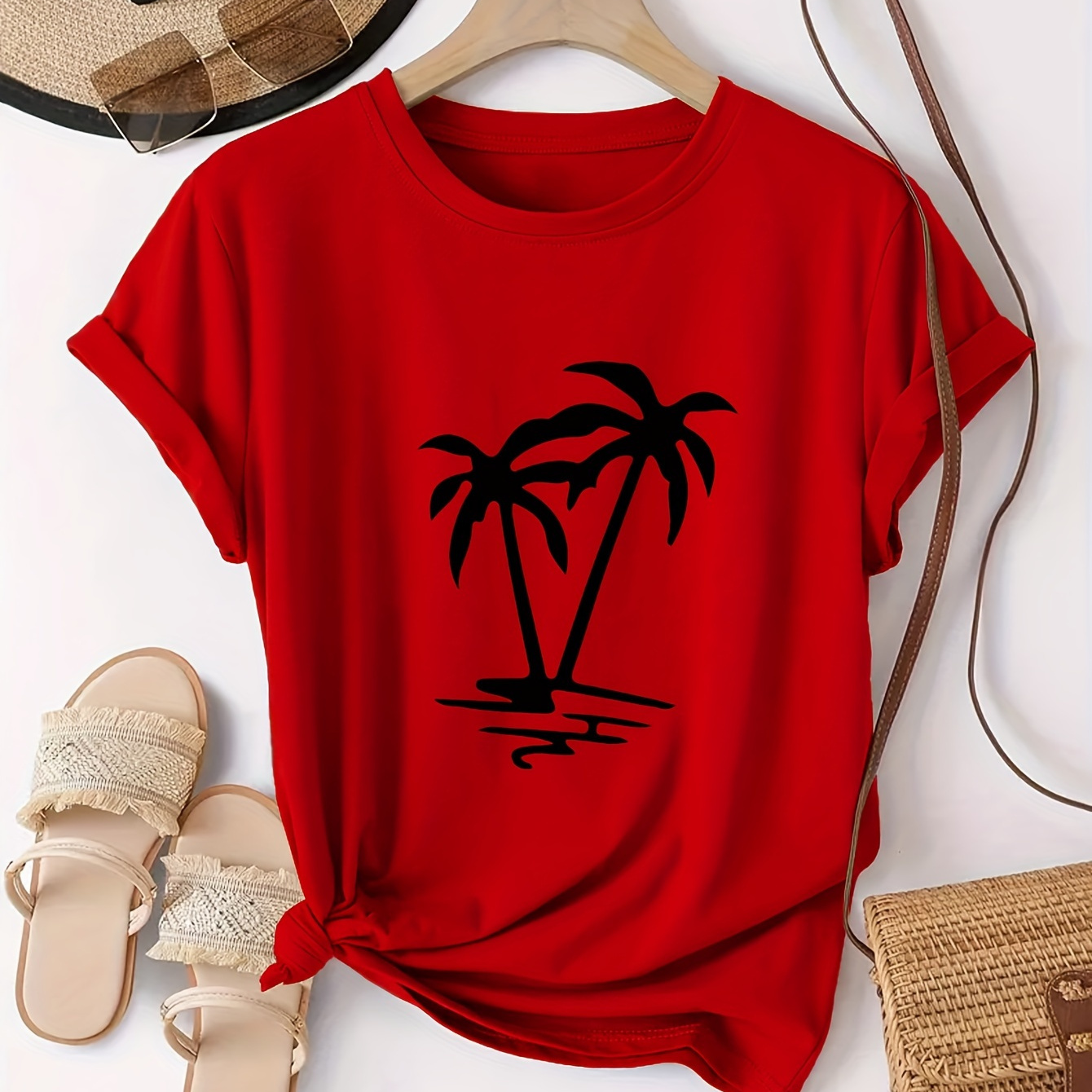 Coconut Tree Print Crew Neck T-shirt, Short Sleeve Casual Top For Summer & Spring, Women's Clothing
Coconut Tree Print Crew Neck T-shirt, Short Sleeve Casual Top For Summer & Spring, Women's Clothing