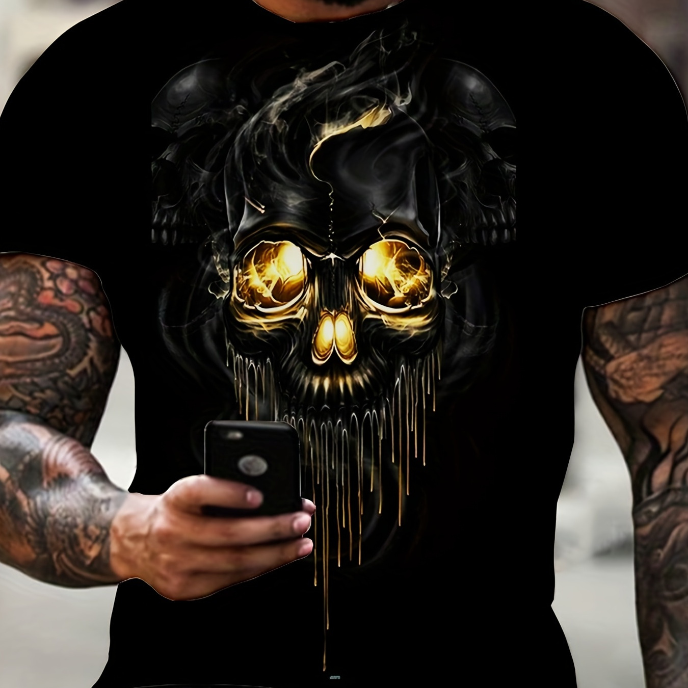 Plus Size Men's Street Style 3d Skull Print Short-sleeve Crew Neck, Fashion Medium Stretch Tees For Sports, Men's Clothes
Plus Size Men's Street Style 3d Skull Print Short-sleeve Crew Neck, Fashion Medium Stretch Tees For Sports, Men's Clothes