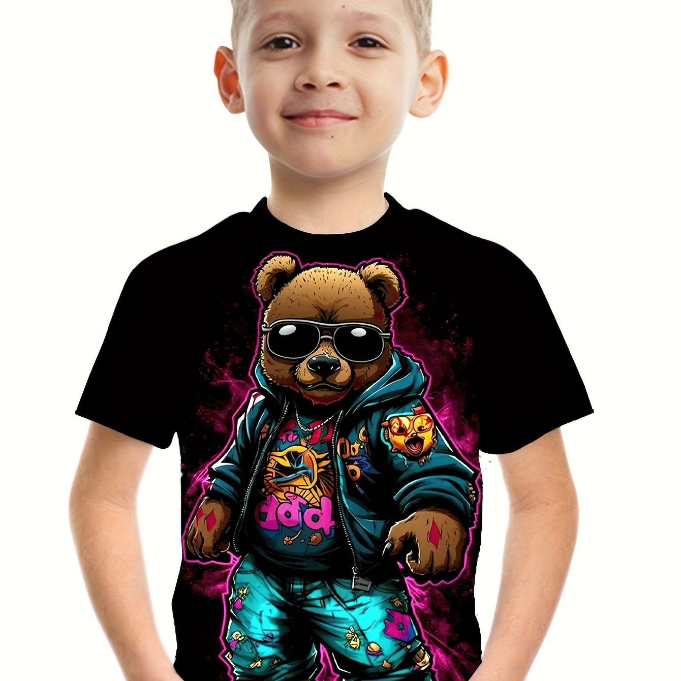 Cool Hip-hop Bear 3d Print Comfy T-shirt For Boys, Short Sleeve Casual Top, Summer Outdoor Daily Wear
Cool Hip-hop Bear 3d Print Comfy T-shirt For Boys, Short Sleeve Casual Top, Summer Outdoor Daily Wear