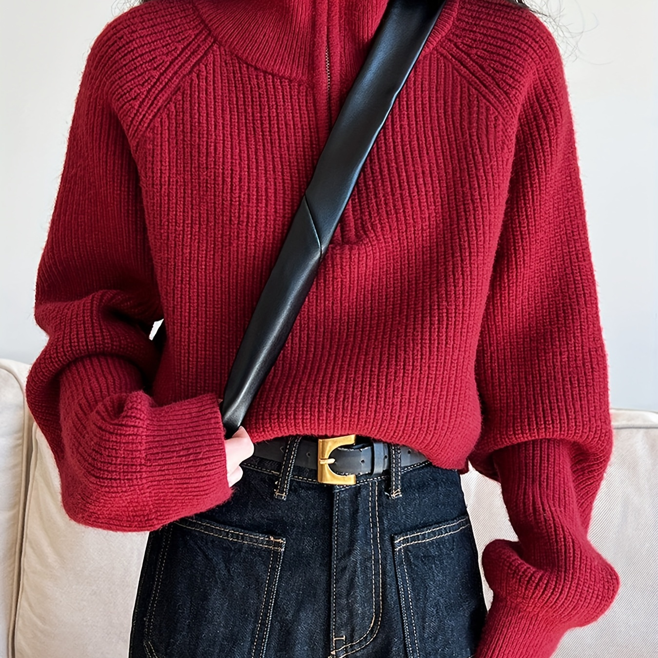 Chic Solid -up Collar Knit Sweater For Women - Cozy Long Sleeve Pullover, Fall & Winter
Chic Solid -up Collar Knit Sweater For Women - Cozy Long Sleeve Pullover, Fall & Winter