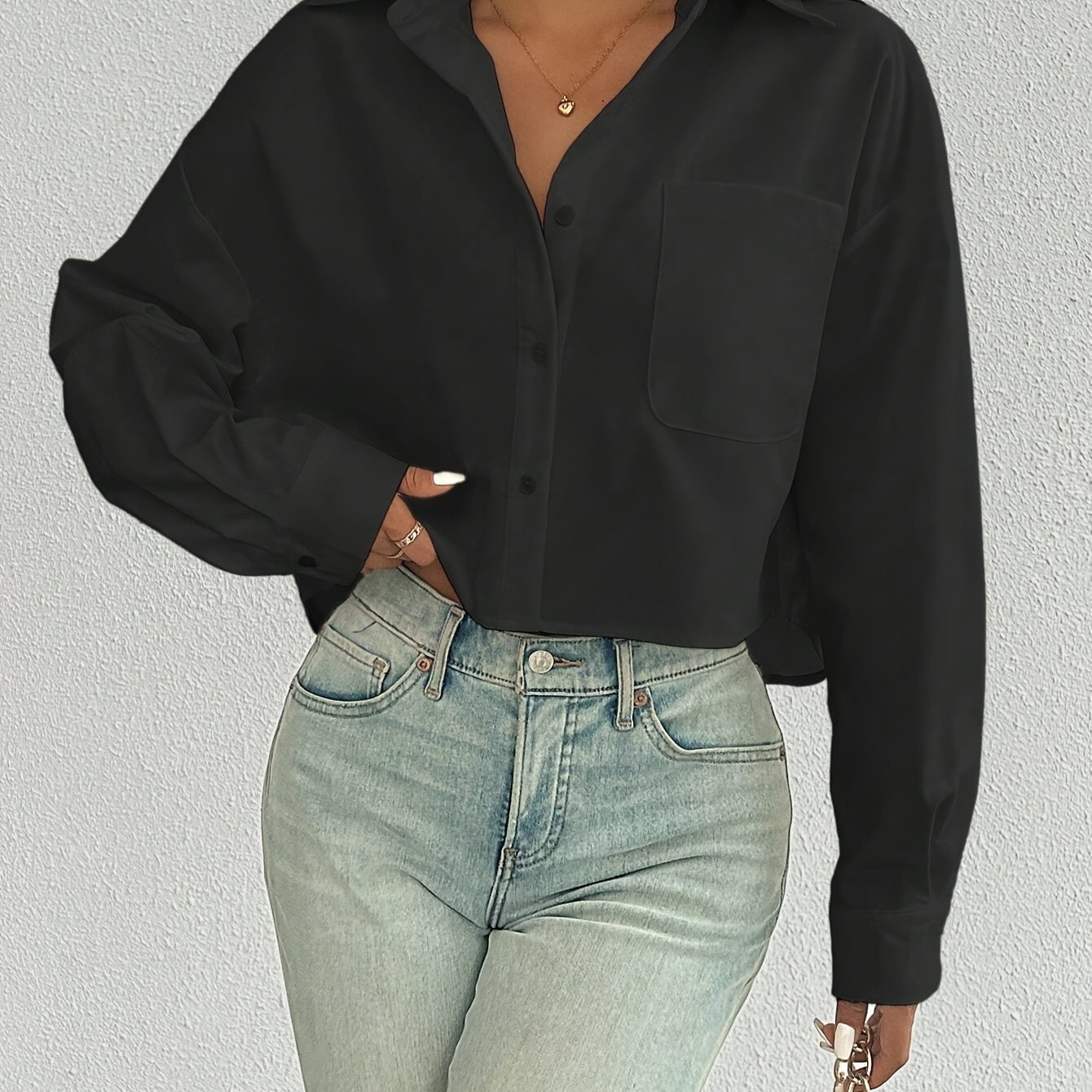 Women's Casual Solid Color Long Sleeve Shirt, Polyester 100%, Lapel Collar, Woven Fabric, 110g/m², Spring/fall Season, Button Front Design, Oversized Fit
Women's Casual Solid Color Long Sleeve Shirt, Polyester 100%, Lapel Collar, Woven Fabric, 110g/m², Spring/fall Season, Button Front Design, Oversized Fit
