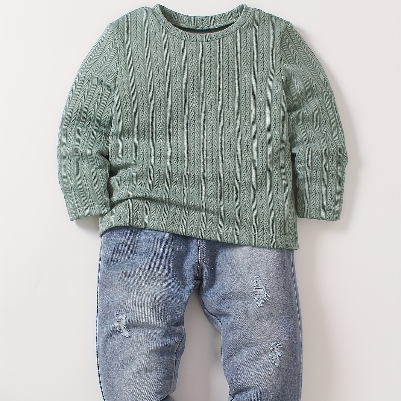 2pcs Boys Solid Color Long Sleeve Knit Top & Denim Pants Sets, Kids Spring Fall Winter Clothes
2pcs Boys Solid Color Long Sleeve Knit Top & Denim Pants Sets, Kids Spring Fall Winter Clothes