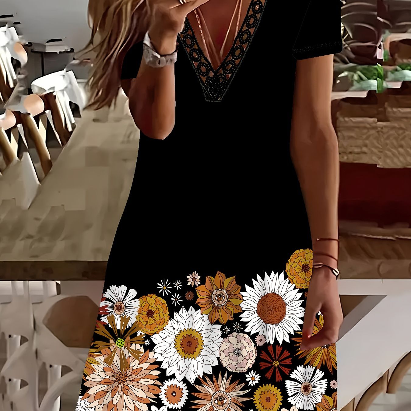 Plus Size Flower Print Dress, Casual Lace Trim V Neck Short Sleeve Dress, Women's Plus Size clothing
Plus Size Flower Print Dress, Casual Lace Trim V Neck Short Sleeve Dress, Women's Plus Size clothing