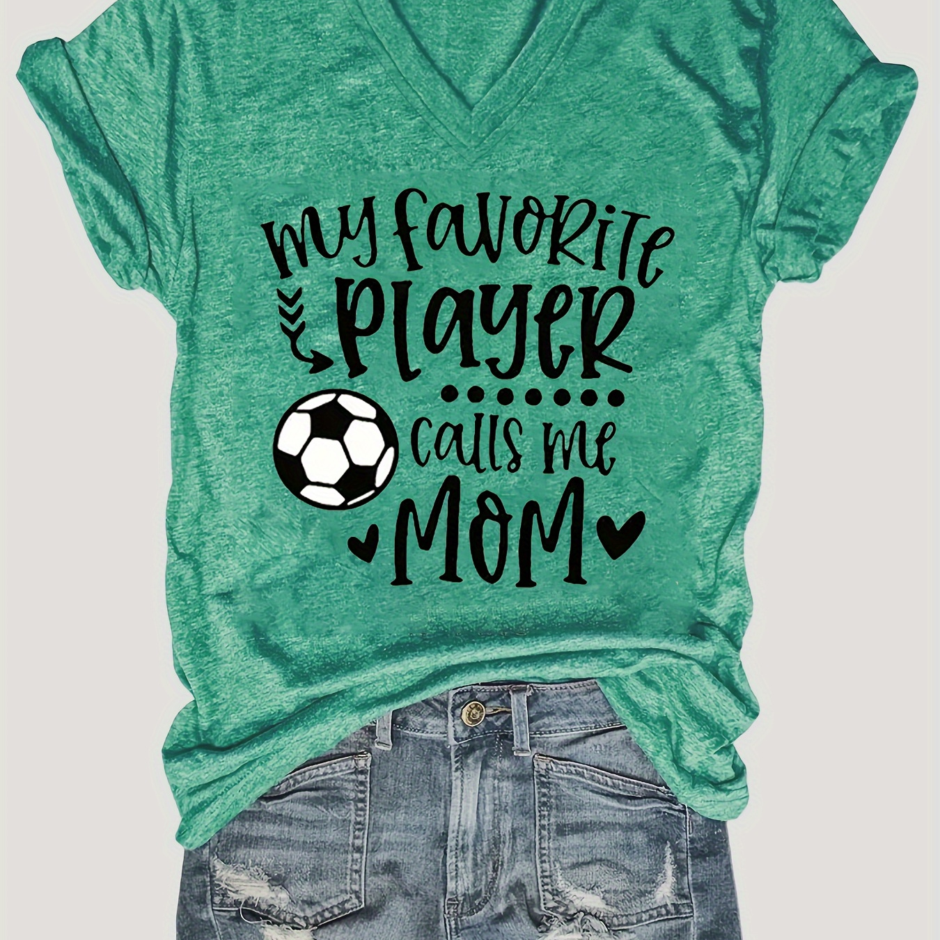 Soccer Print V Neck T-shirt, Casual Short Sleeve T-shirt For Spring & Summer, Women's Clothing
Soccer Print V Neck T-shirt, Casual Short Sleeve T-shirt For Spring & Summer, Women's Clothing